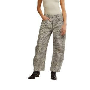 Free People We The Free Good Luck Printed Barrel Jeans